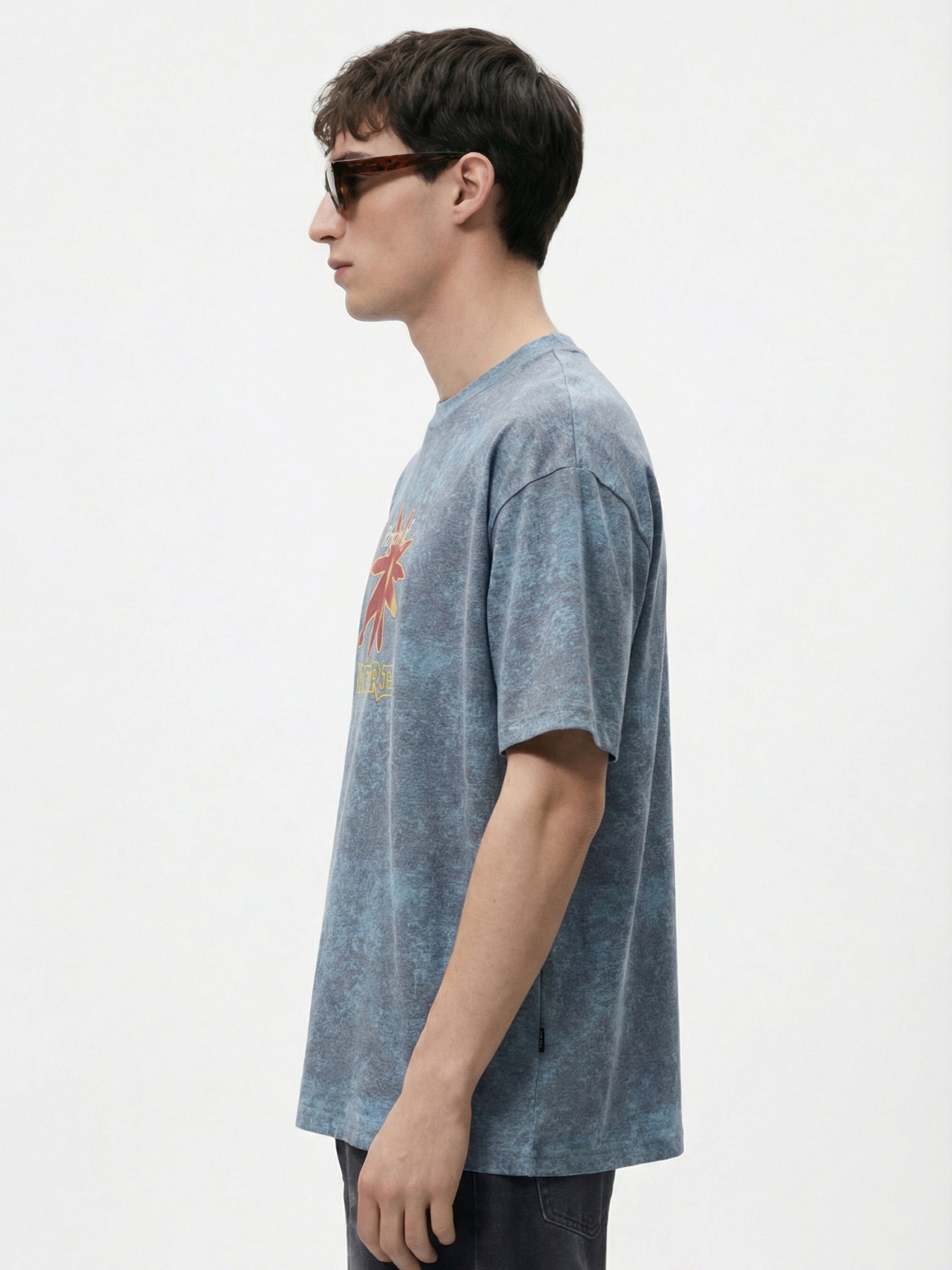 Highlander Men Blue Printed Round Neck Oversized Fit T-Shirt - Blue - Image 6