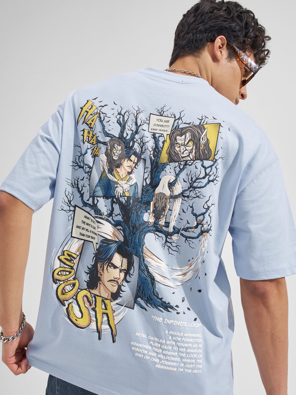 Highlander Men Blue Printed Round Neck Oversized Fit T-Shirt