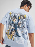 Highlander Men Blue Printed Round Neck Oversized Fit T-Shirt