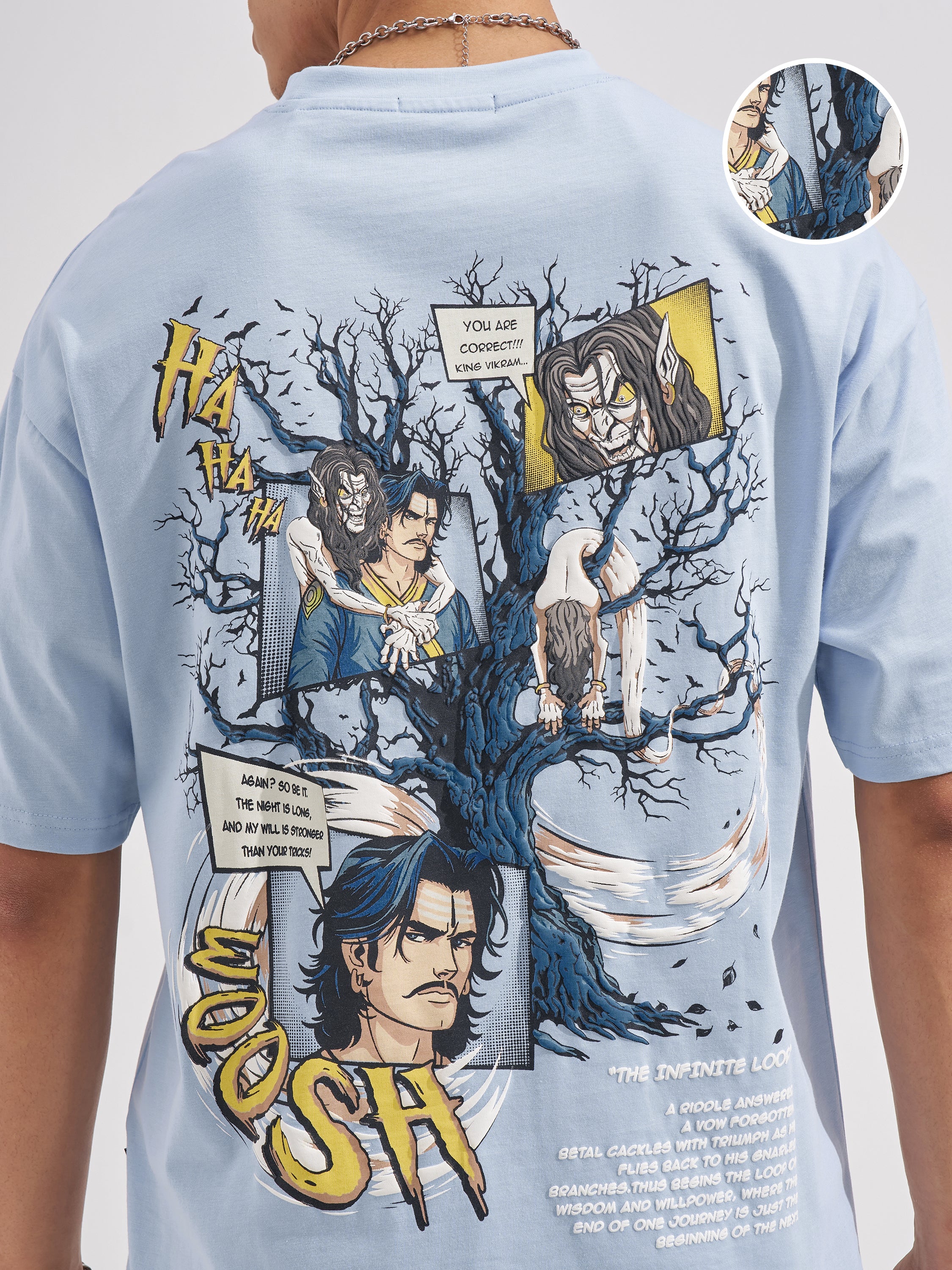 Highlander Men Blue Printed Round Neck Oversized Fit T-Shirt