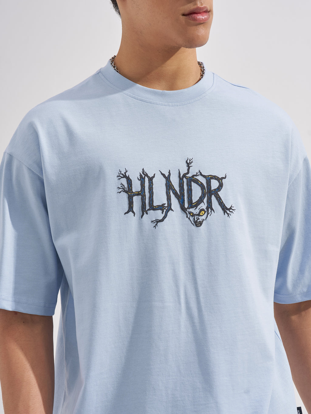 Highlander Men Blue Printed Round Neck Oversized Fit T-Shirt