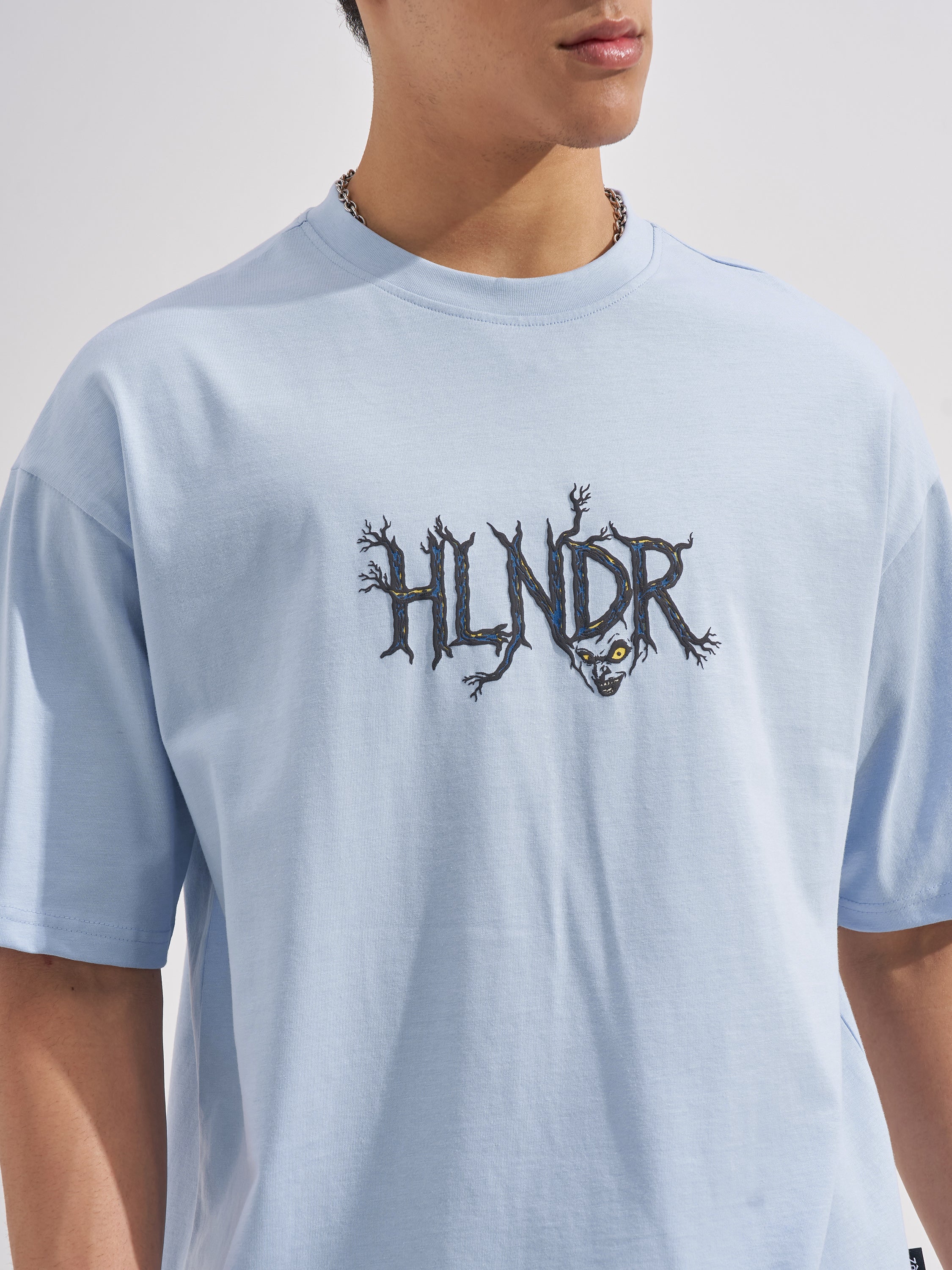 Highlander Men Blue Printed Round Neck Oversized Fit T-Shirt