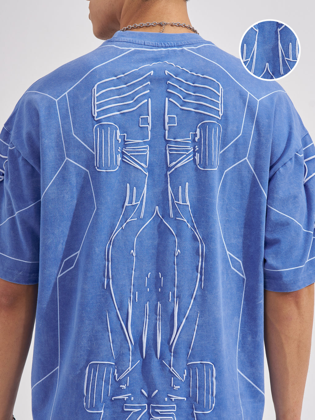 Highlander Men Blue Printed Round Neck Oversized Fit T-Shirt