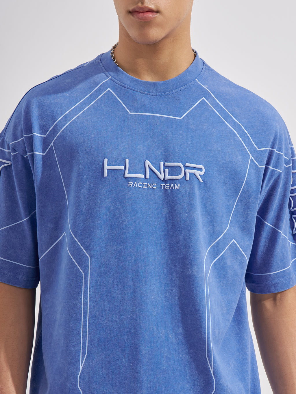 Highlander Men Blue Printed Round Neck Oversized Fit T-Shirt