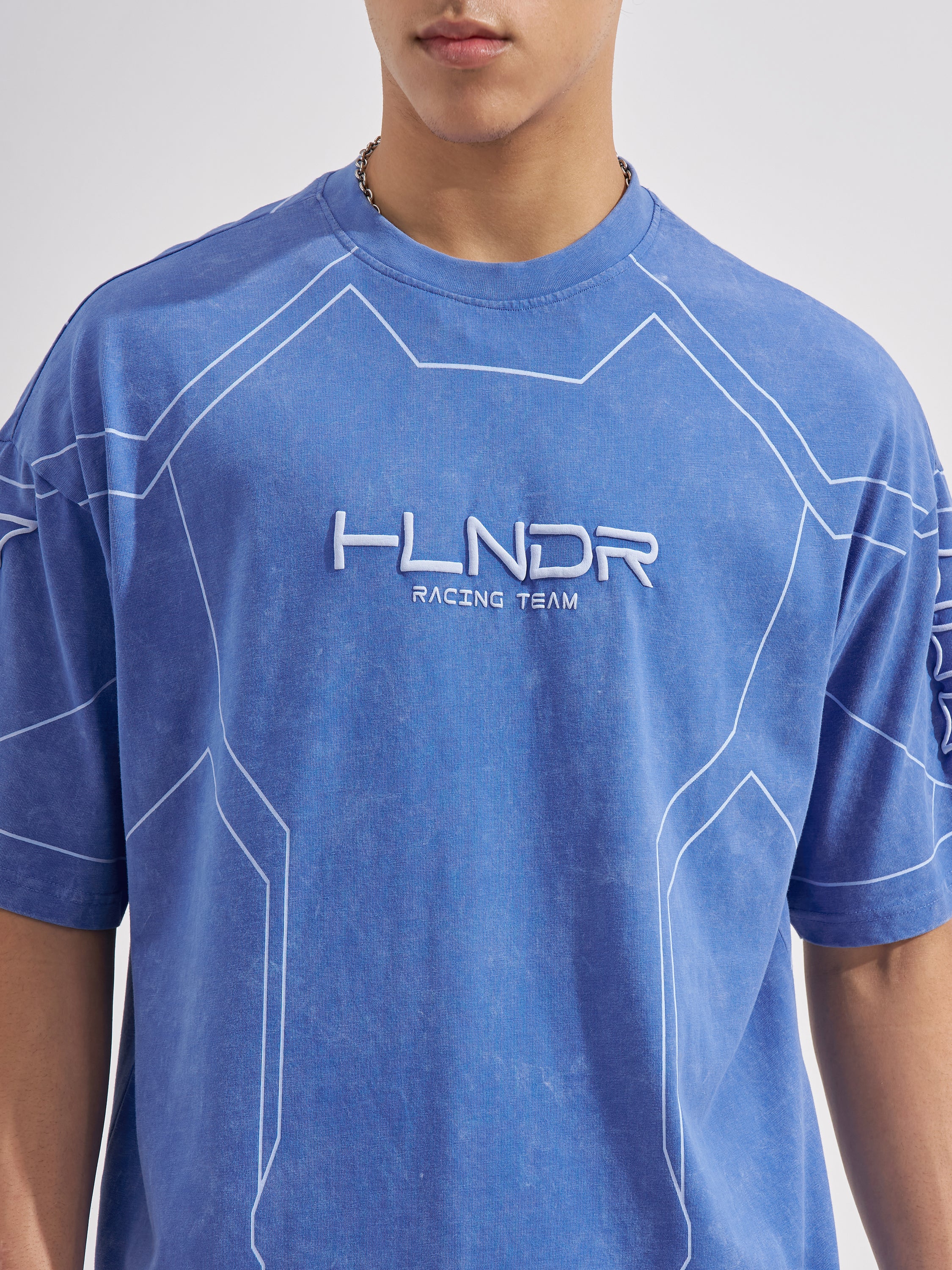 Highlander Men Blue Printed Round Neck Oversized Fit T-Shirt