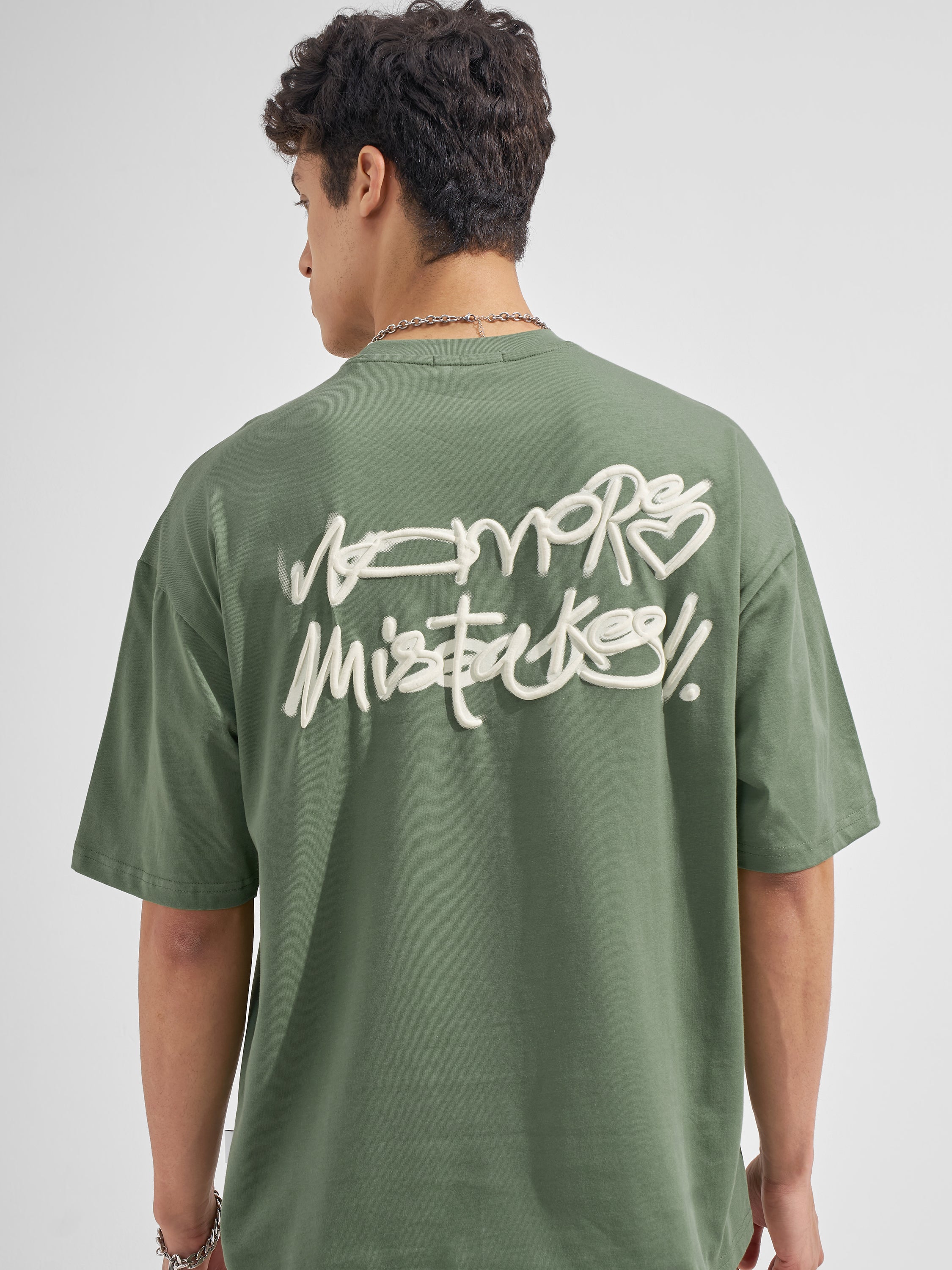 Highlander Men Olive Printed Round Neck Oversized Fit T-Shirt