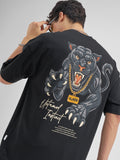 Highlander Men Black Printed Round Neck Oversized Fit T-Shirt