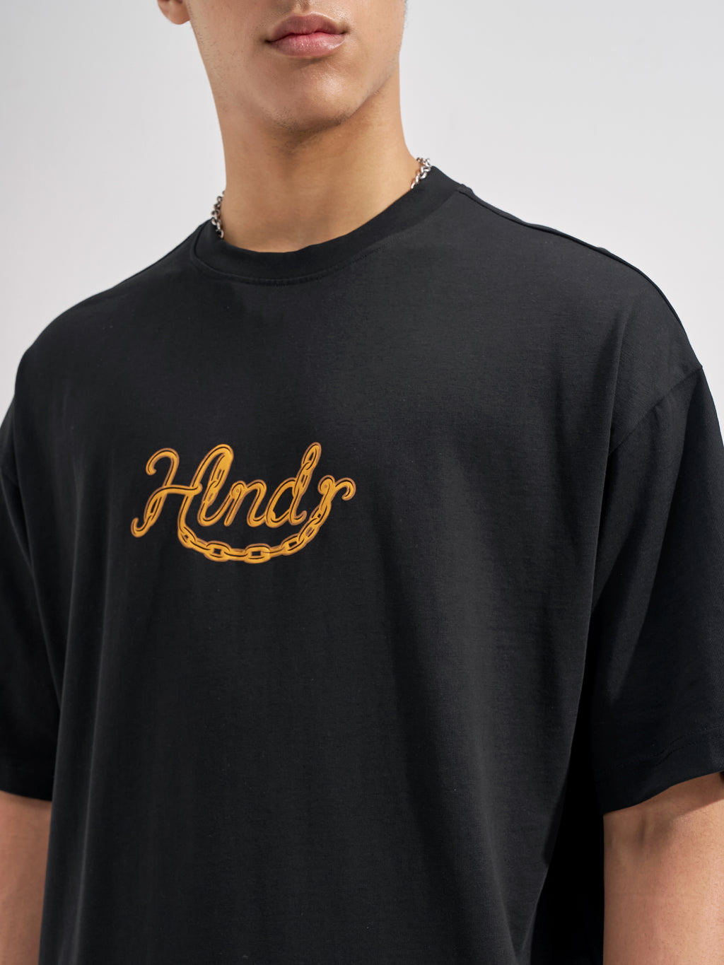 Highlander Men Black Printed Round Neck Oversized Fit T-Shirt