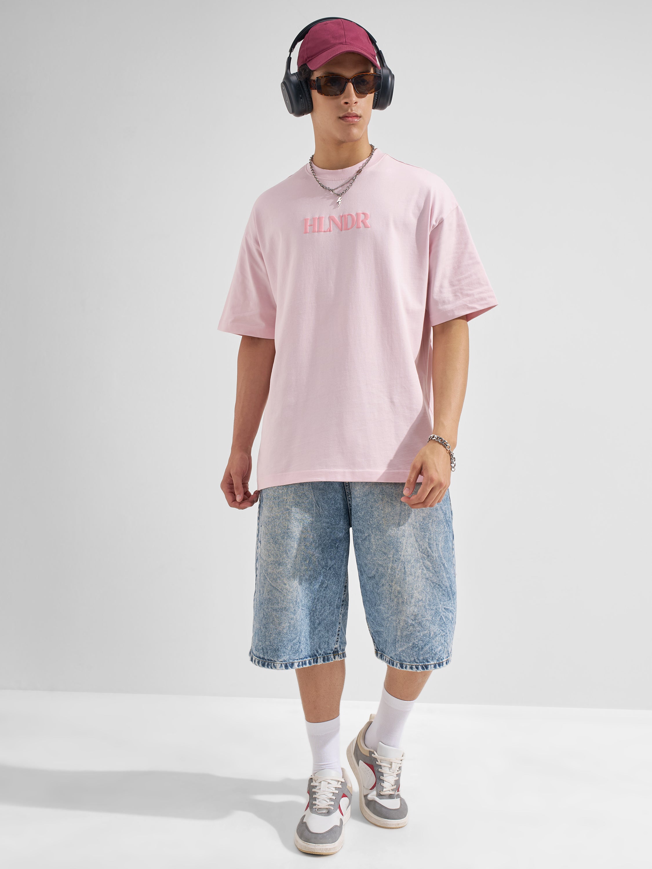 Highlander Men Pink Printed Round Neck Oversized Fit T-Shirt
