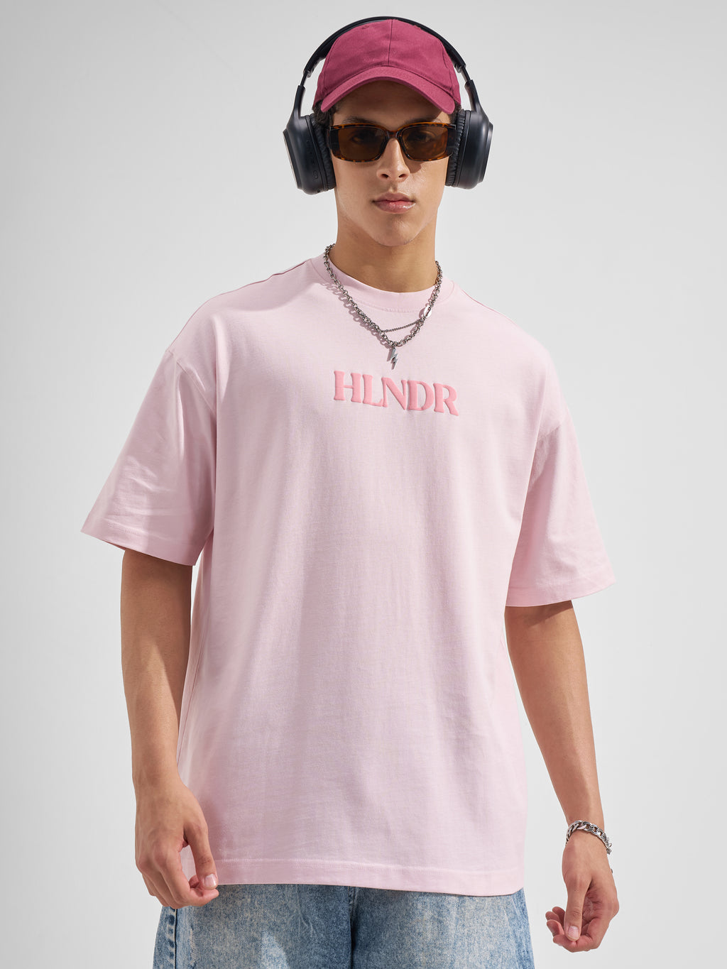 Highlander Men Pink Printed Round Neck Oversized Fit T-Shirt