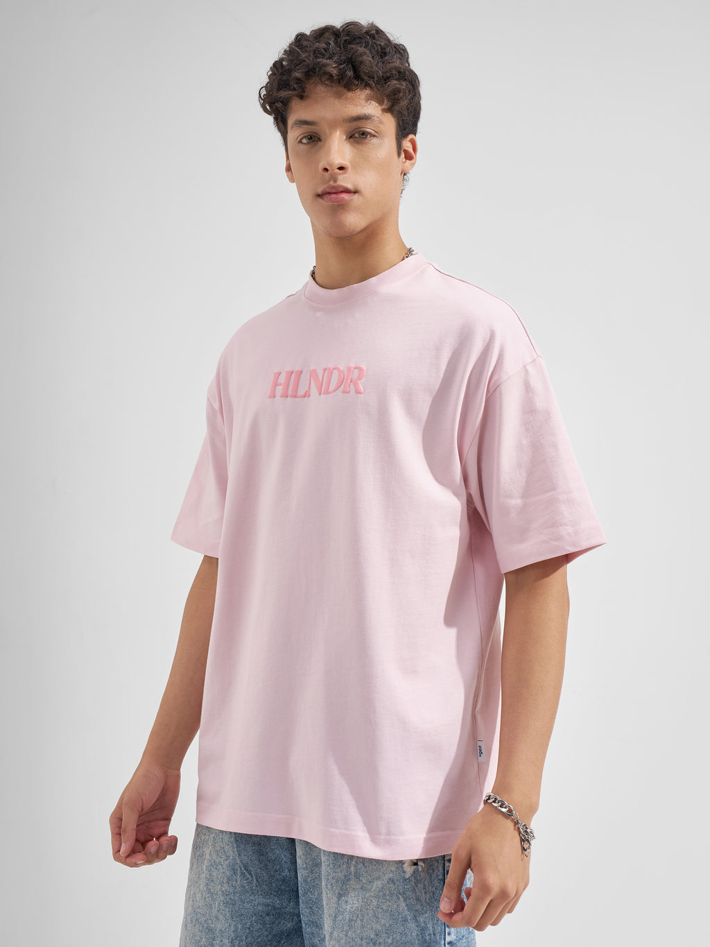 Highlander Men Pink Printed Round Neck Oversized Fit T-Shirt