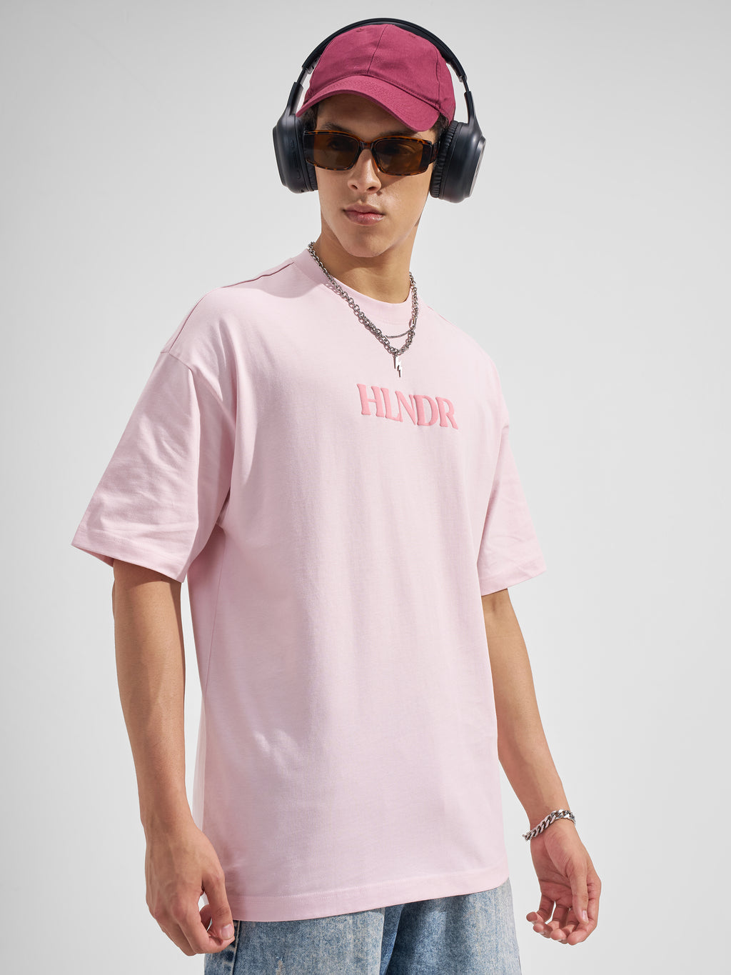 Highlander Men Pink Printed Round Neck Oversized Fit T-Shirt
