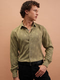 Highlander Men Olive Textured Slim Fit Casual Shirt - Olive - Image 1