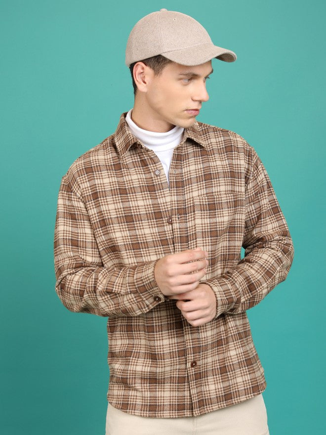 Highlander Men Brown Checked Open Front Jacket - Brown - Image 1