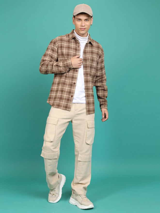 Highlander Men Brown Checked Open Front Jacket - Brown - Image 2