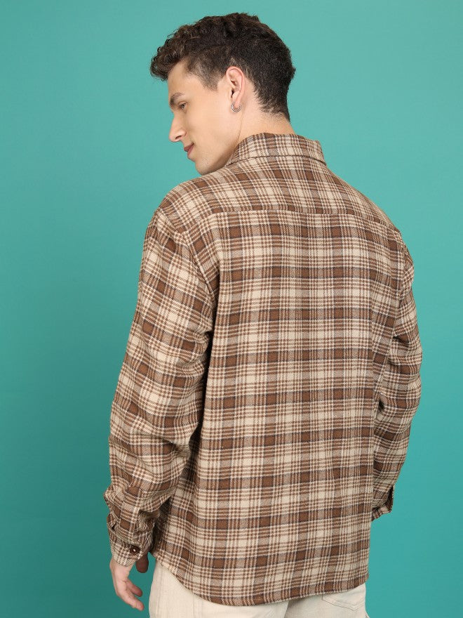 Highlander Men Brown Checked Open Front Jacket - Brown - Image 3