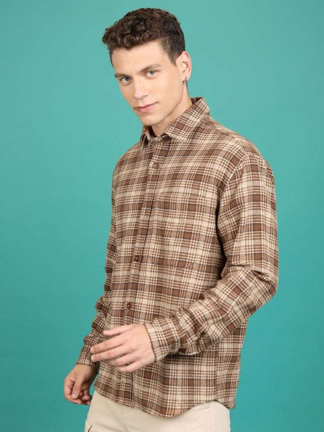 Highlander Men Brown Checked Open Front Jacket - Brown - Image 4