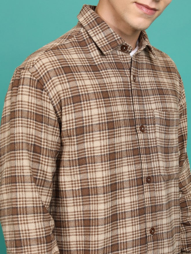 Highlander Men Brown Checked Open Front Jacket - Brown - Image 5