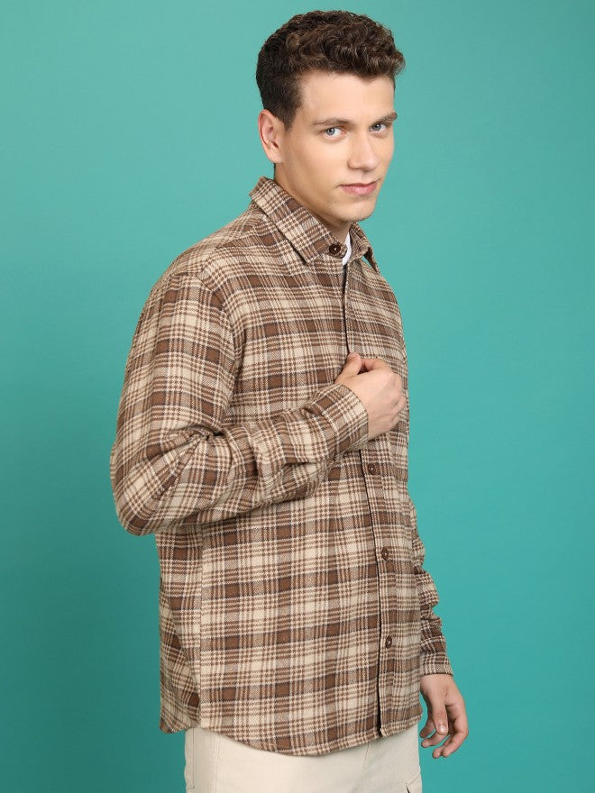 Highlander Men Brown Checked Open Front Jacket - Brown - Image 6