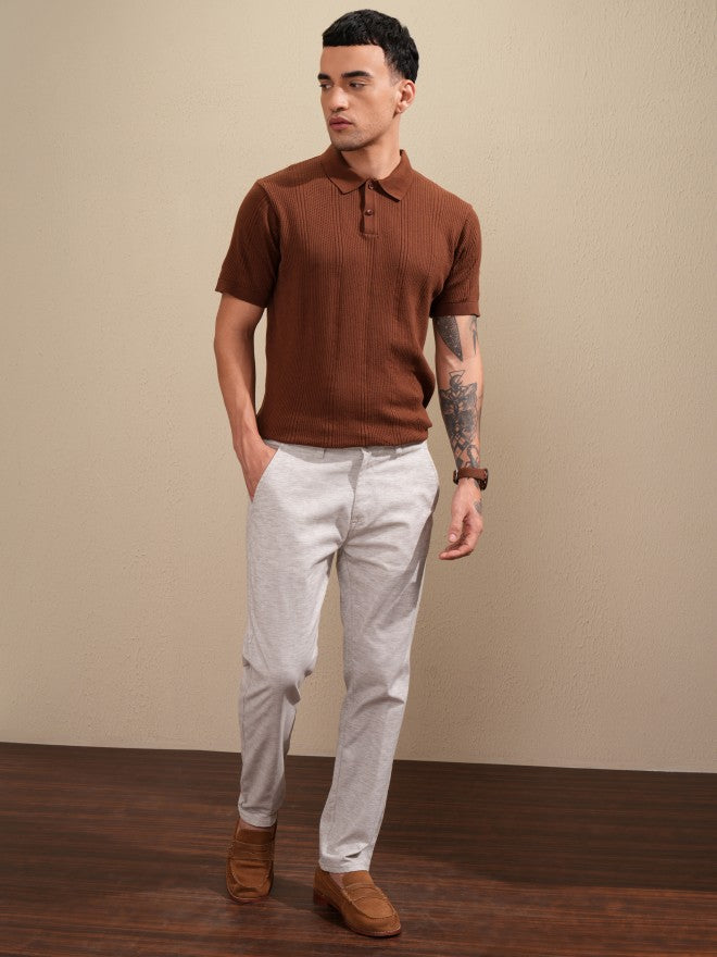 Highlander Men Brown Self Design Polo Collar T-Shirt - Brown - Image 2