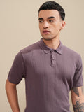 Highlander Men Purple Self Design Polo Collar T-Shirt - Purple - Image 1