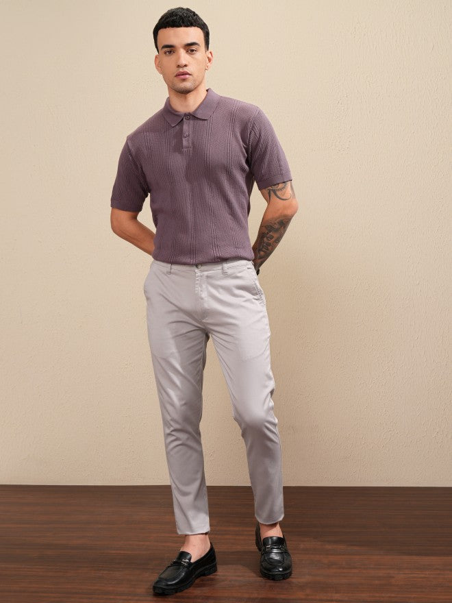 Highlander Men Purple Self Design Polo Collar T-Shirt - Purple - Image 2