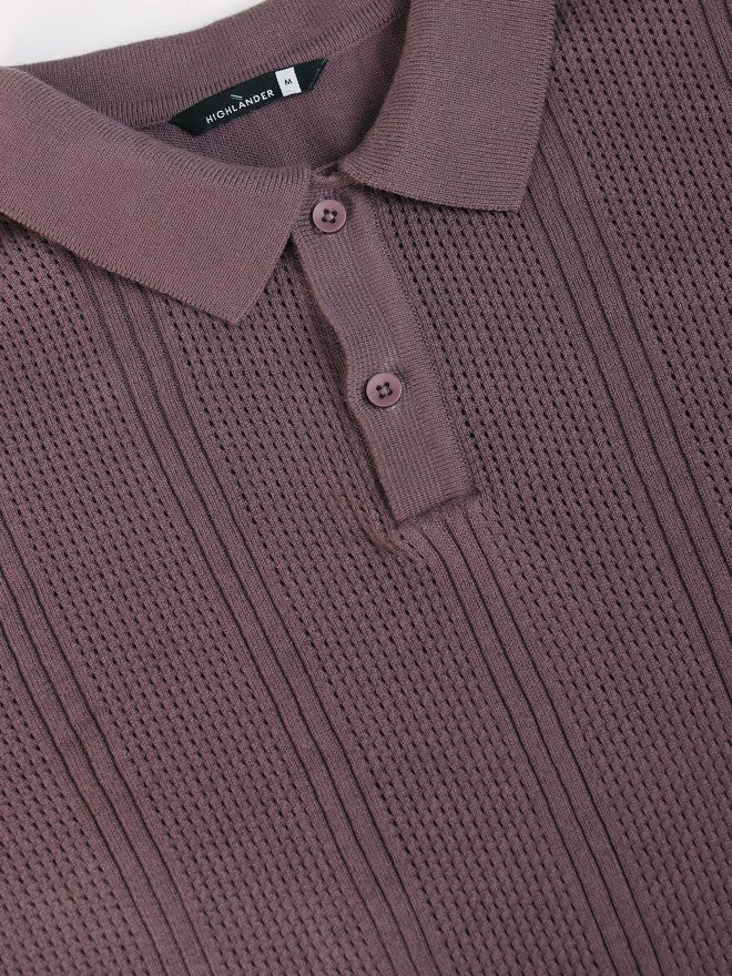 Highlander Men Purple Self Design Polo Collar T-Shirt - Purple - Image 7