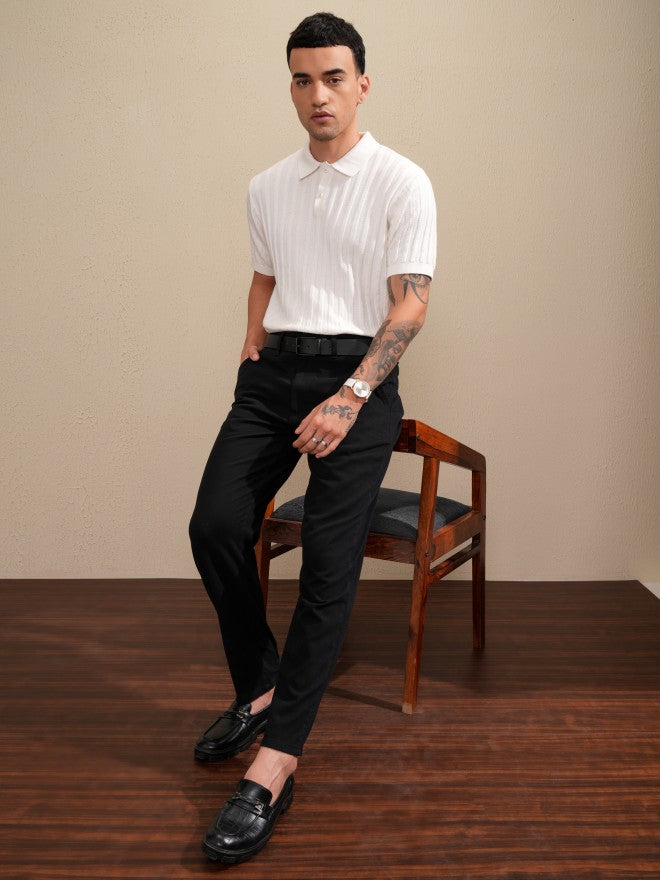 Highlander Men Off White Self Design Polo Collar T-Shirt - Off White - Image 2