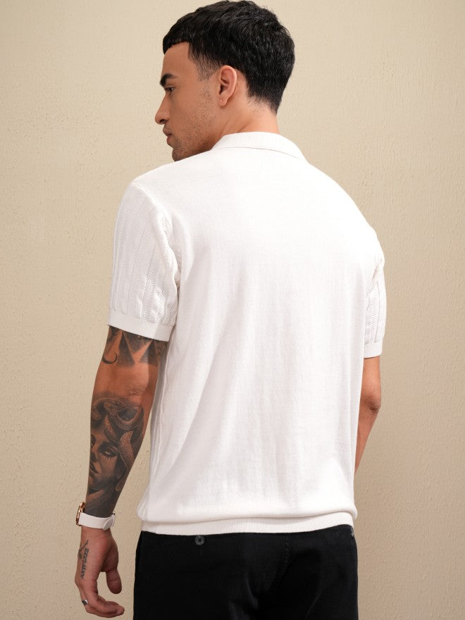 Highlander Men Off White Self Design Polo Collar T-Shirt - Off White - Image 3