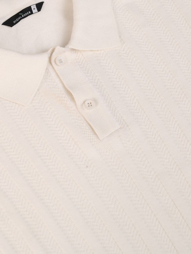 Highlander Men Off White Self Design Polo Collar T-Shirt - Off White - Image 7