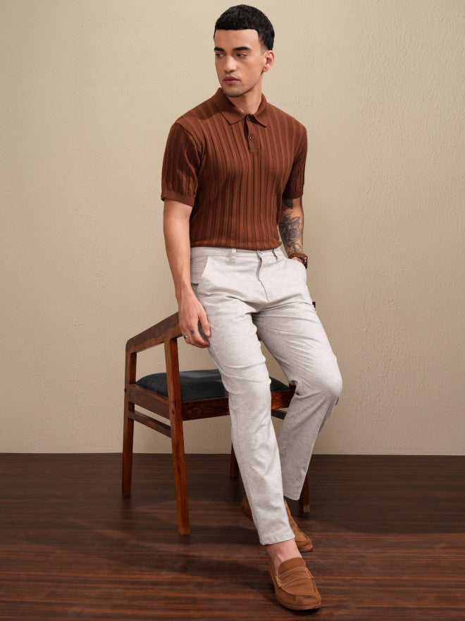 Highlander Men Brown Self Design Polo Collar T-Shirt - Brown - Image 2