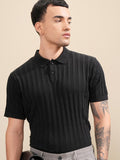 Highlander Men Black Self Design Polo Collar T-Shirt - Black - Image 1