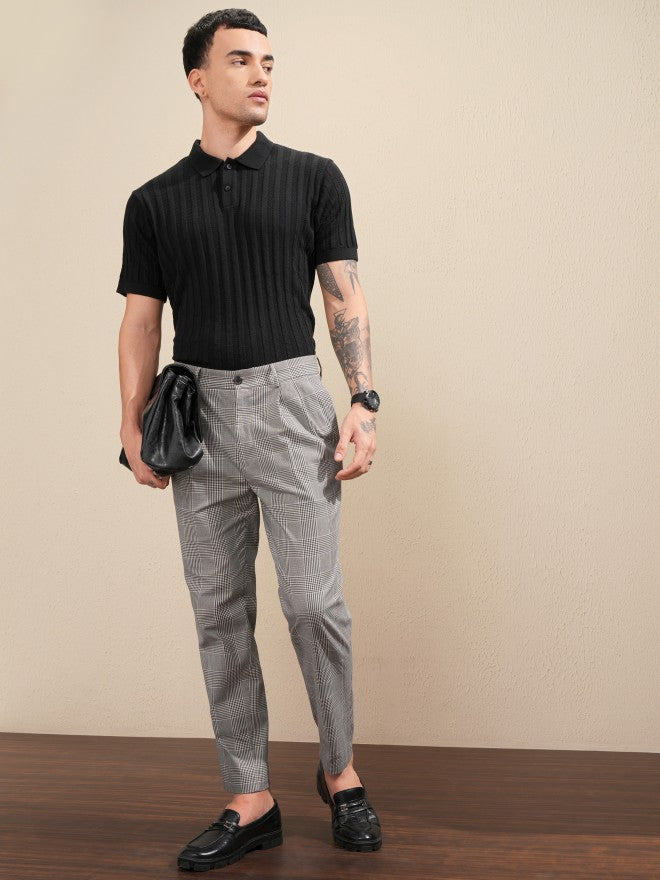 Highlander Men Black Self Design Polo Collar T-Shirt - Black - Image 2