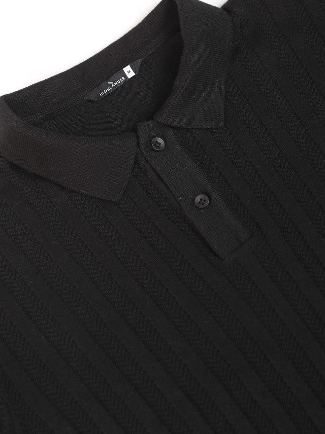 Highlander Men Black Self Design Polo Collar T-Shirt - Black - Image 7