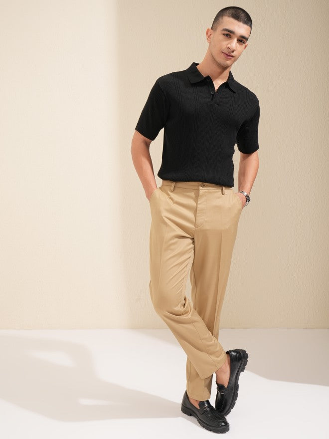 Highlander Men Black Self Design Polo T-Shirt - Black - Image 2