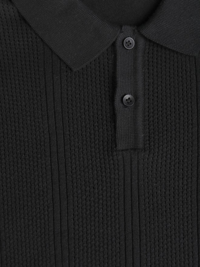 Highlander Men Black Self Design Polo T-Shirt - Black - Image 9