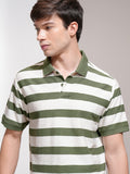 Highlander Men Cream Striped Polo Collar T-Shirt - Cream - Image 1