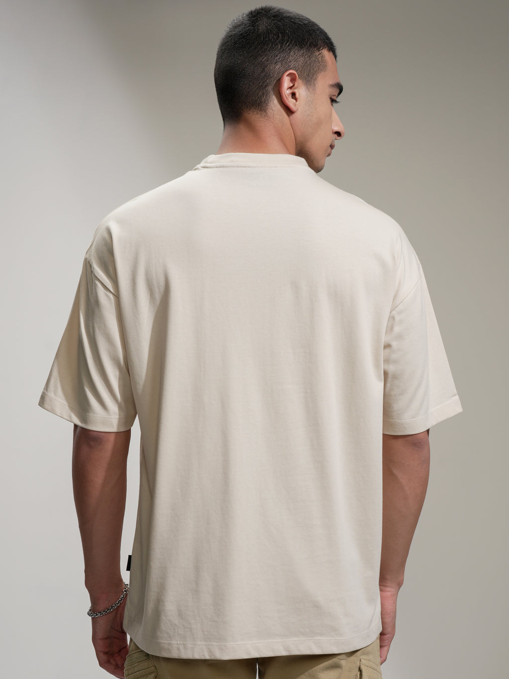 Highlander Men Cream Embroidered Round Neck Oversized Fit T-Shirt - Cream - Image 3