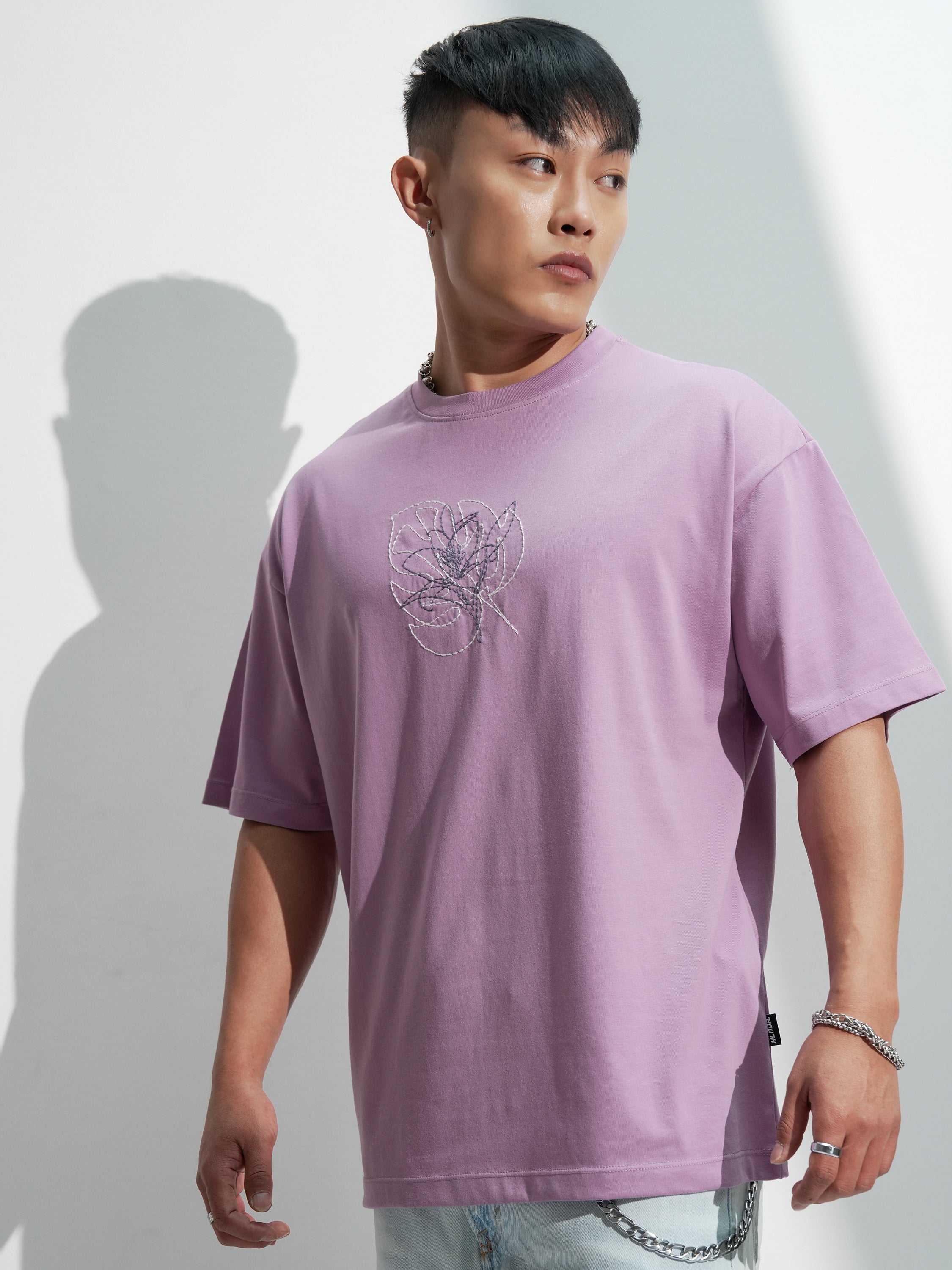 Highlander Men Lavender Embroidered Round Neck T-Shirt - Lavender - Image 4