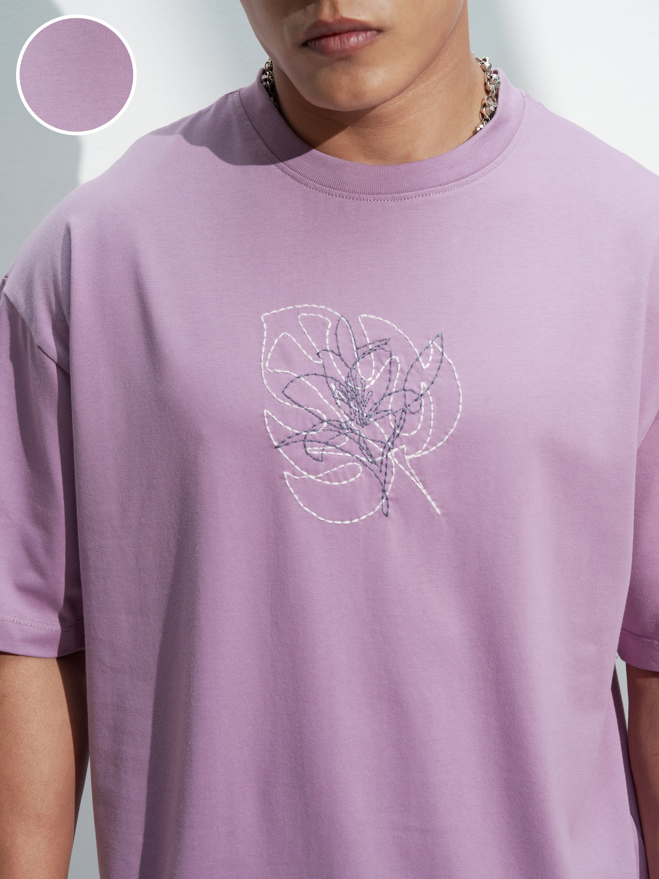 Highlander Men Lavender Embroidered Round Neck T-Shirt - Lavender - Image 5