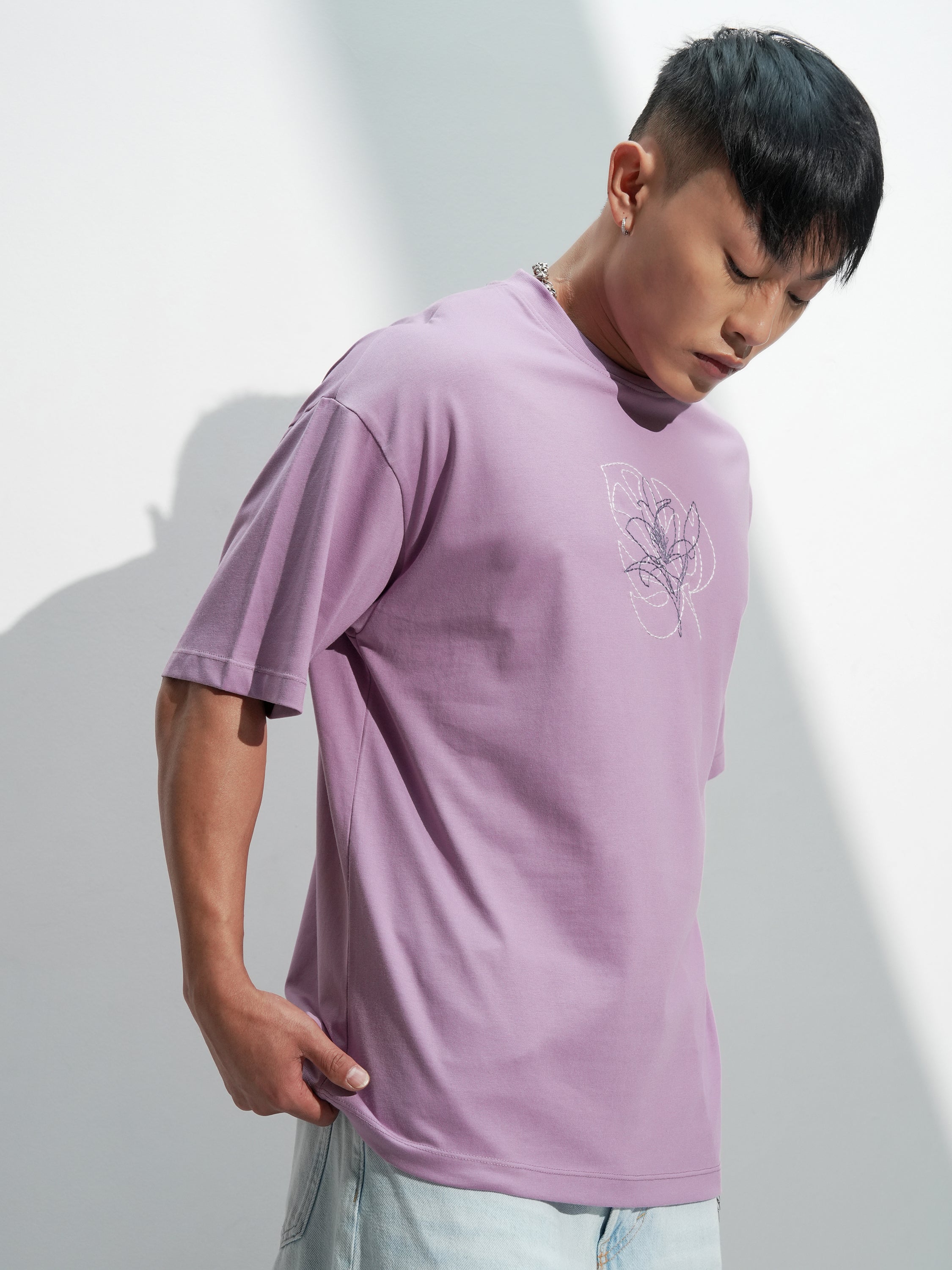 Highlander Men Lavender Embroidered Round Neck T-Shirt - Lavender - Image 6
