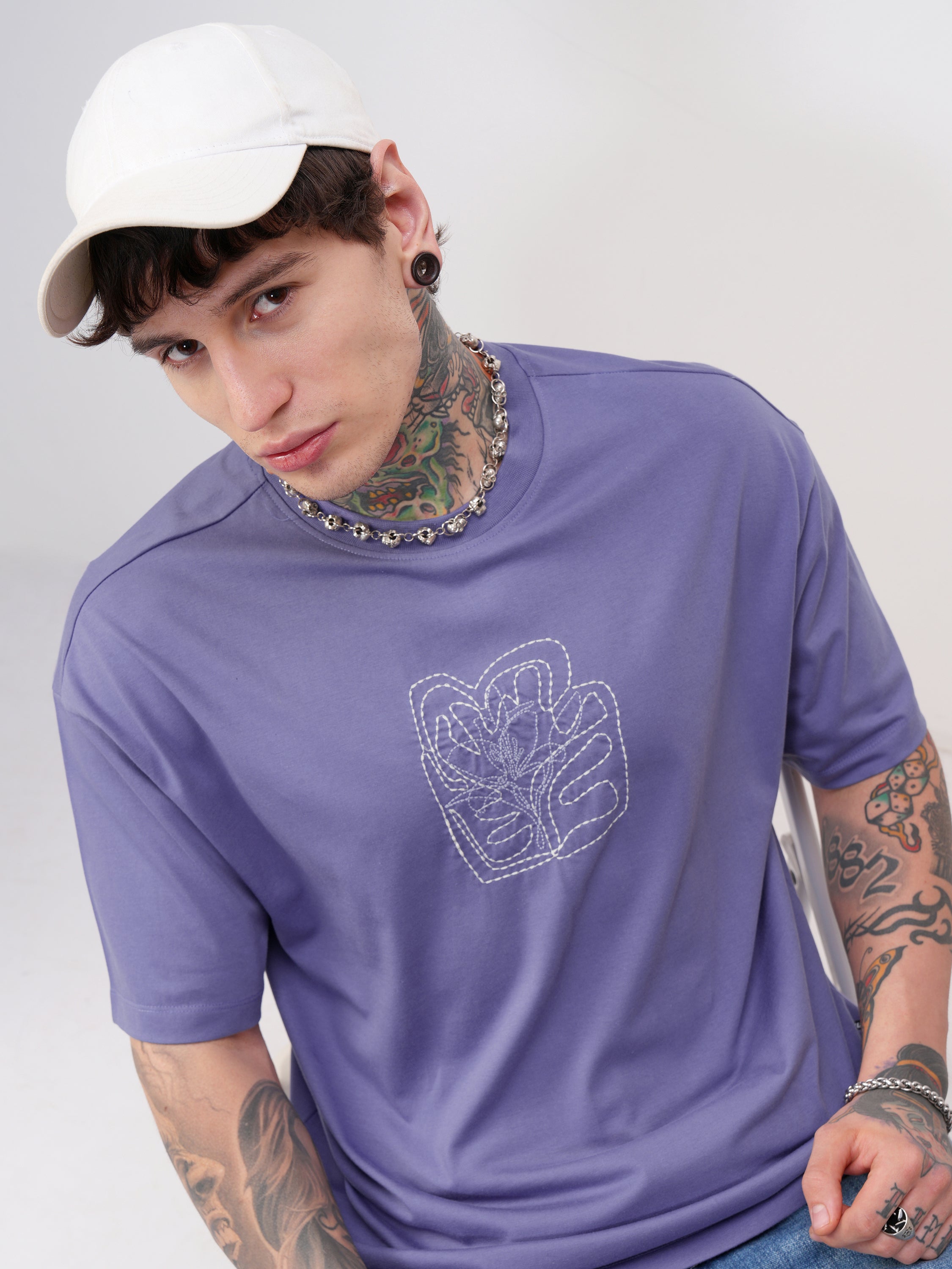 Highlander Men Purple Embroidered Round Neck T-Shirt - Purple - Image 1