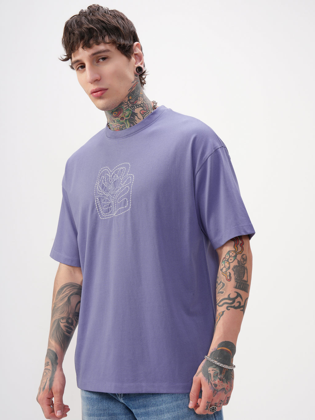 Highlander Men Purple Embroidered Round Neck T-Shirt - Purple - Image 4