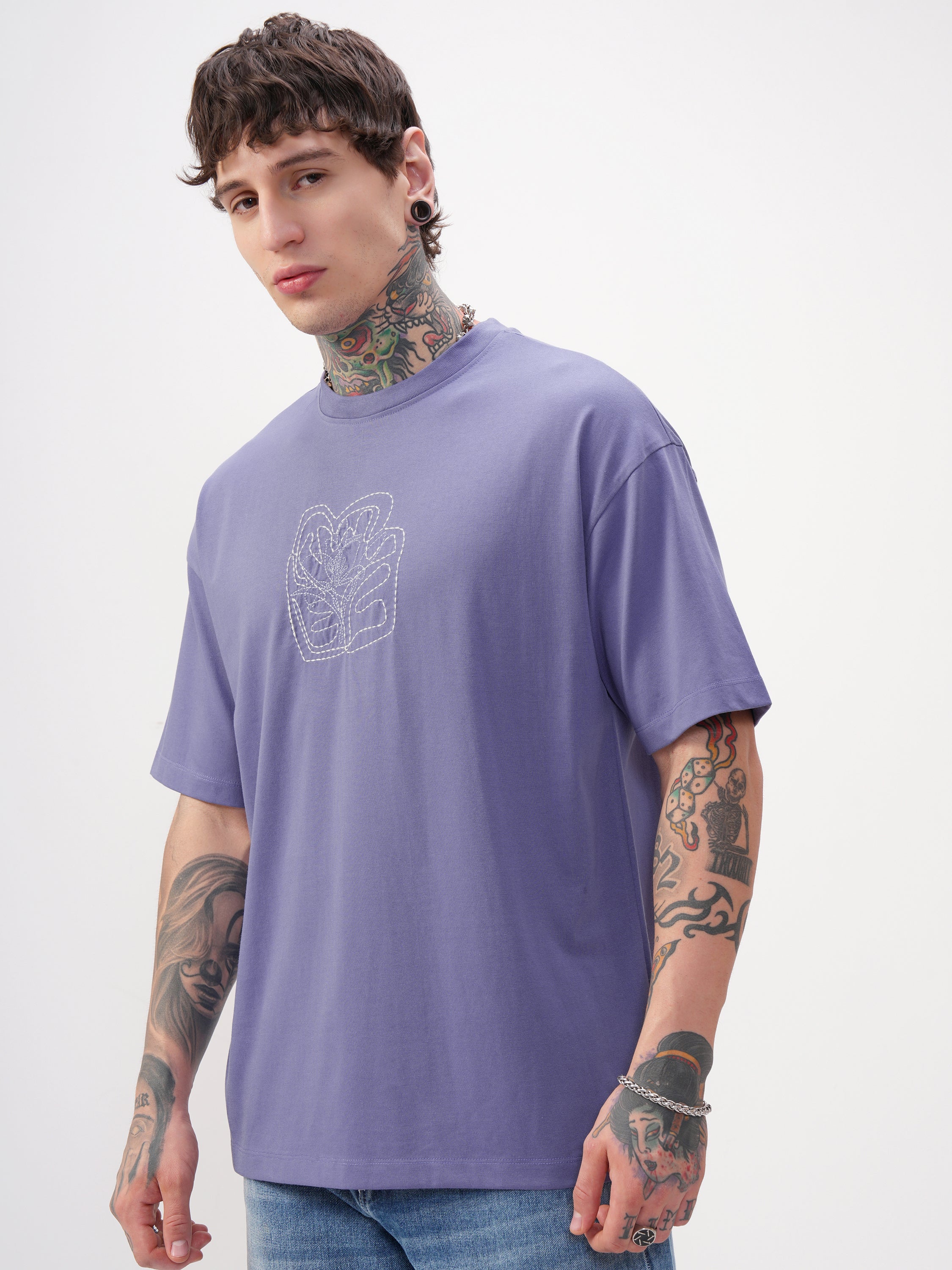Highlander Men Purple Embroidered Round Neck T-Shirt - Purple - Image 4