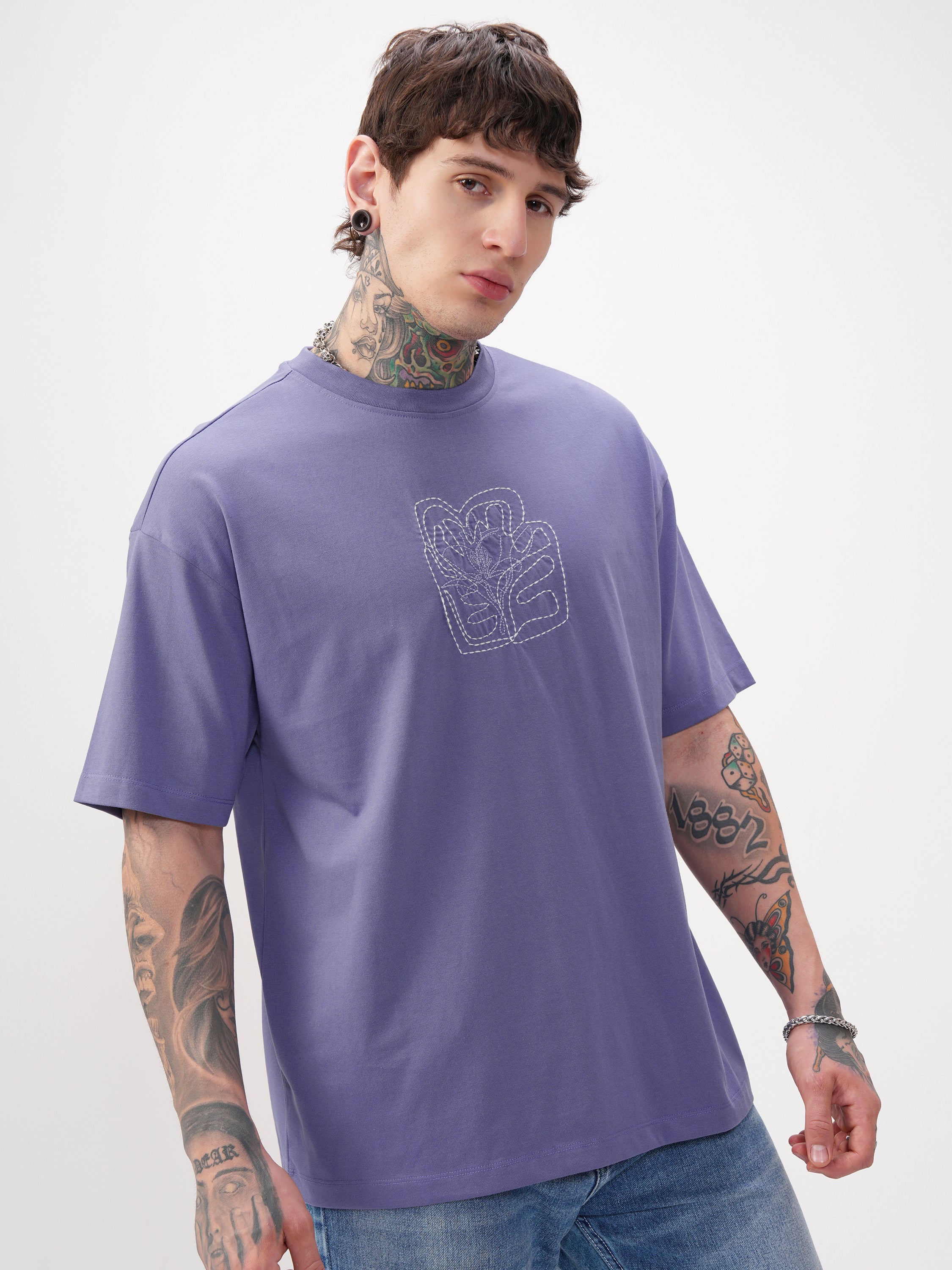 Highlander Men Purple Embroidered Round Neck T-Shirt - Purple - Image 6