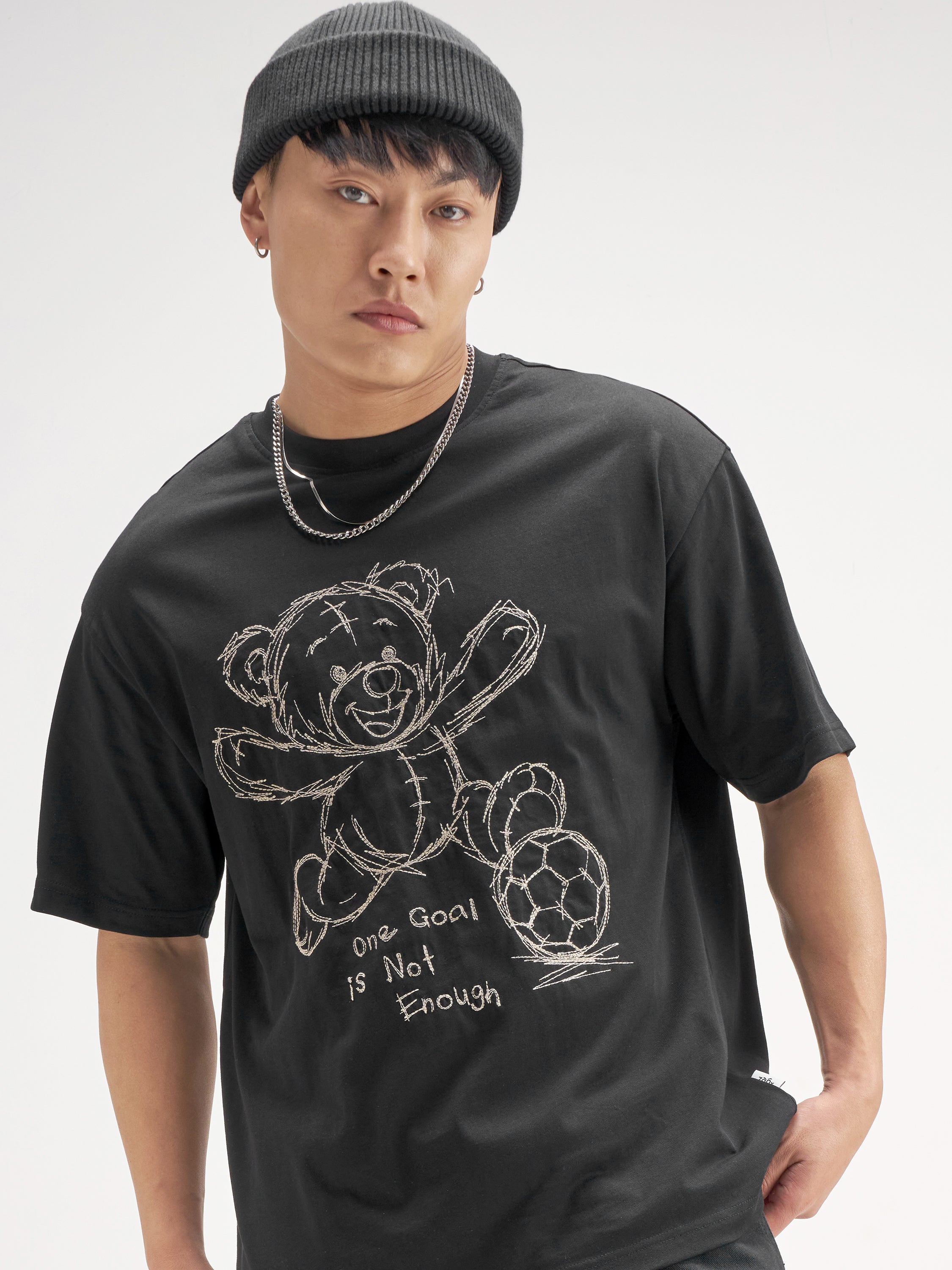 Highlander Men Black Embroidered Round Neck T-Shirt - Black - Image 1