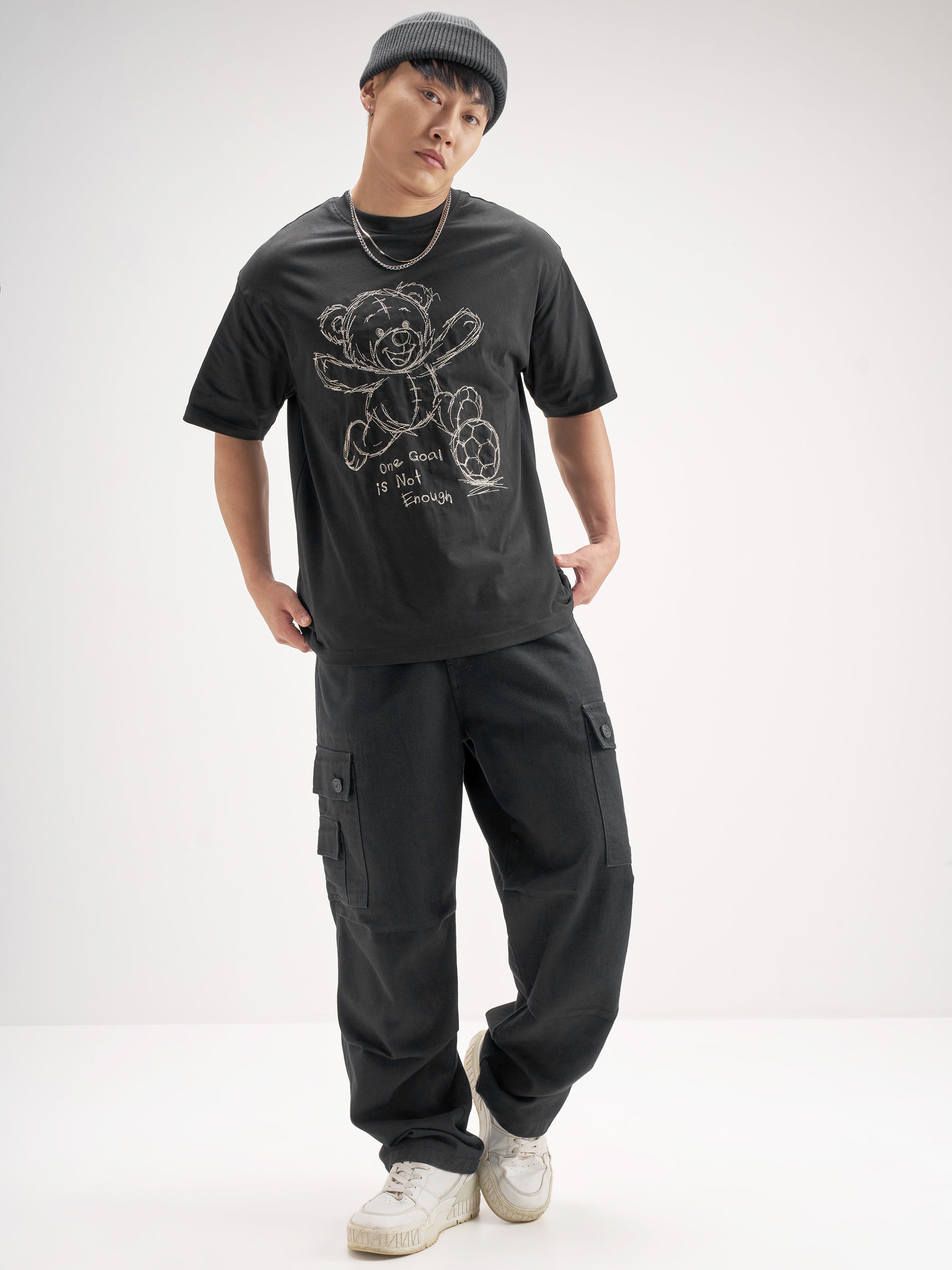Highlander Men Black Embroidered Round Neck T-Shirt - Black - Image 2