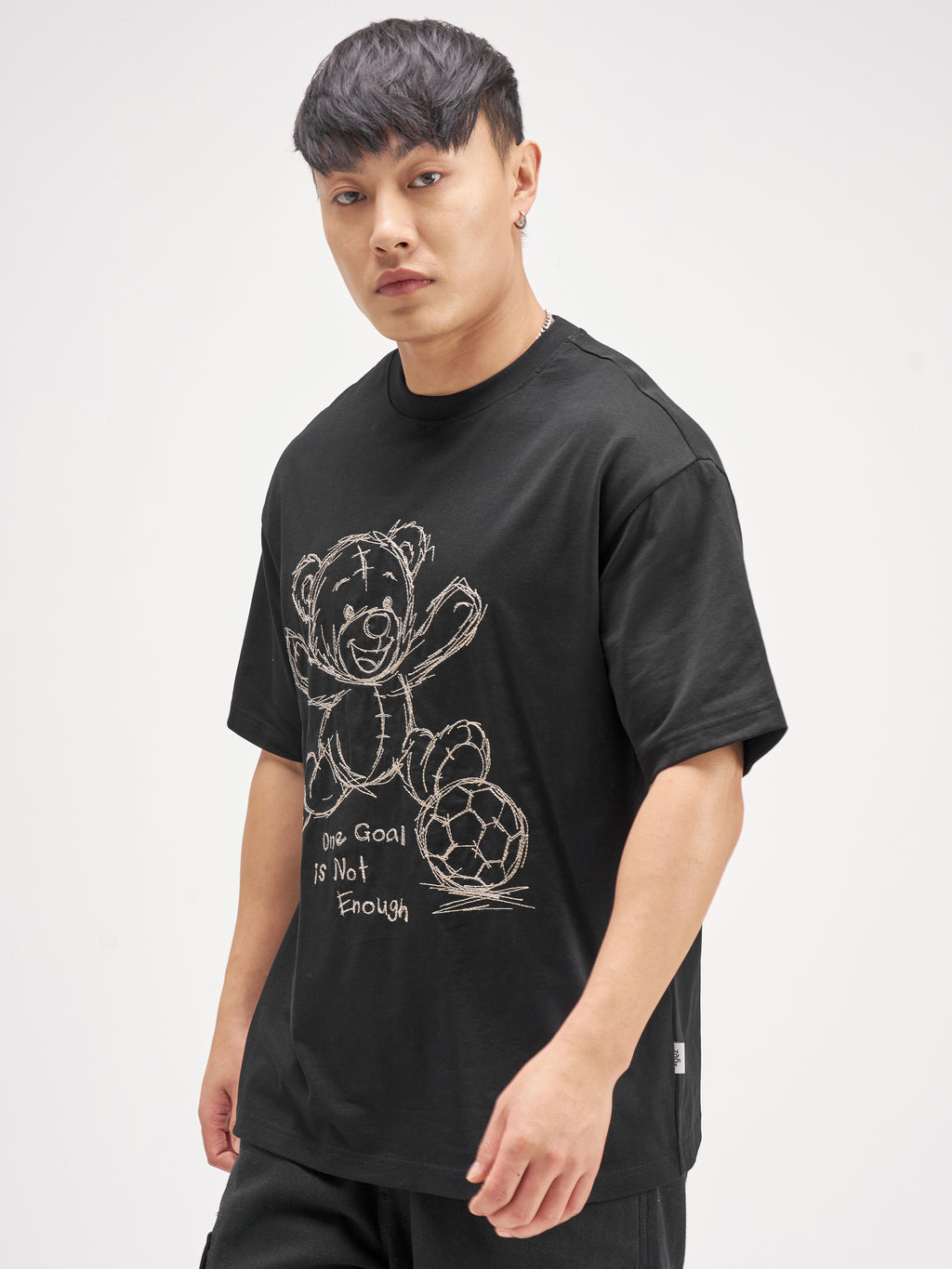 Highlander Men Black Embroidered Round Neck T-Shirt - Black - Image 4