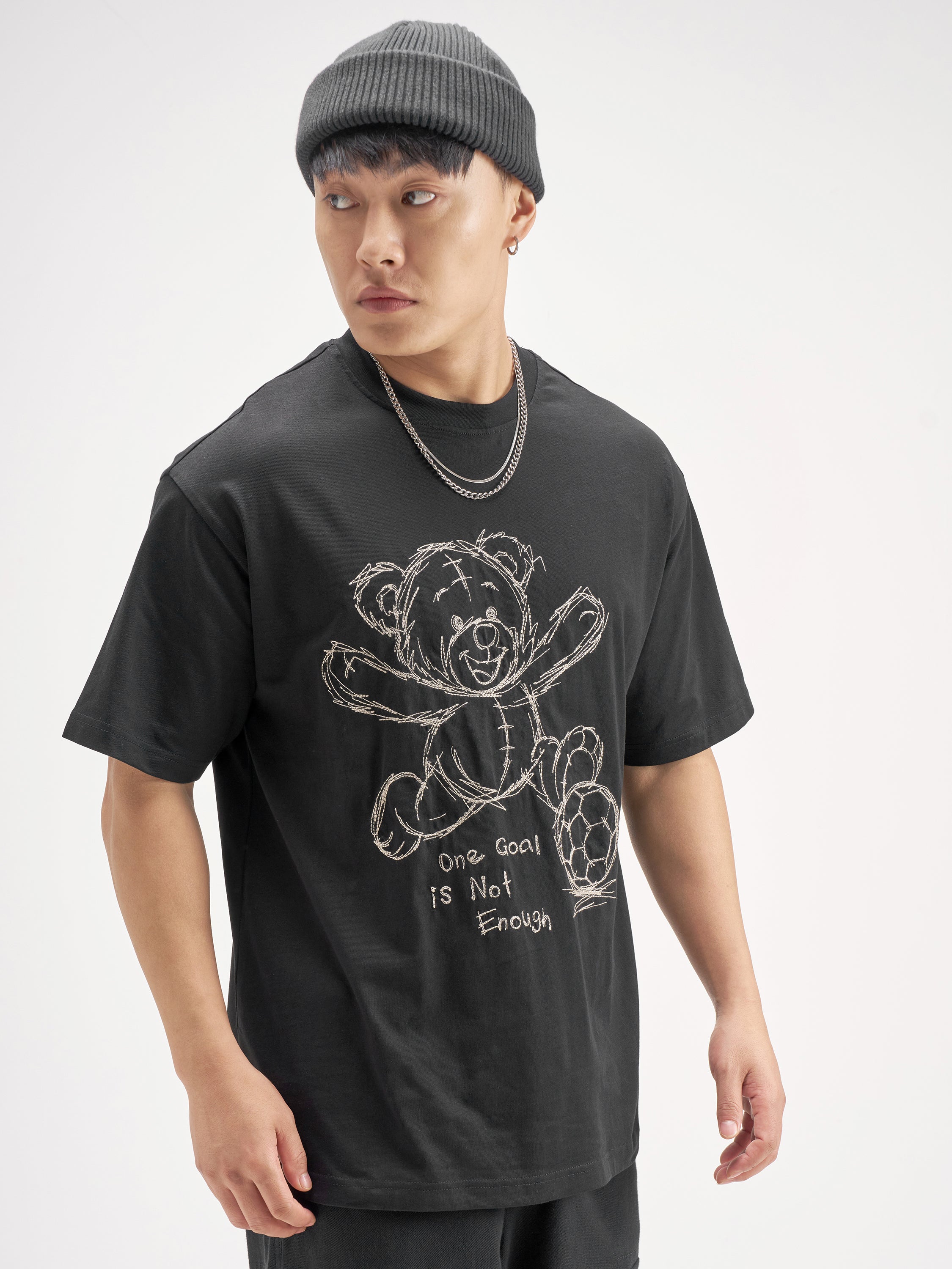 Highlander Men Black Embroidered Round Neck T-Shirt - Black - Image 6