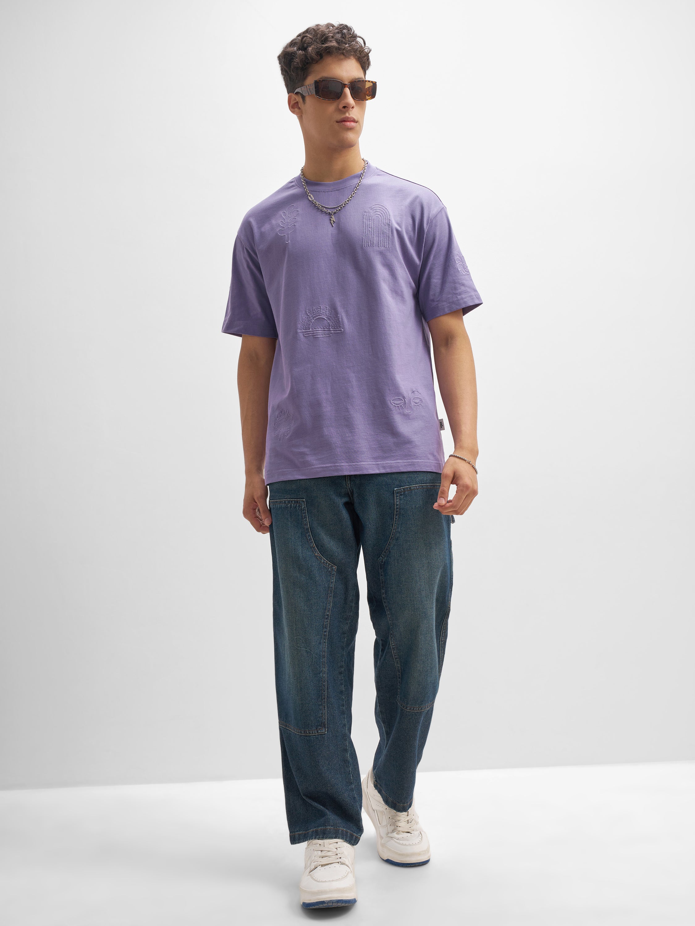 Highlander Men Purple Embroidered Round Neck T-Shirt - Purple - Image 2